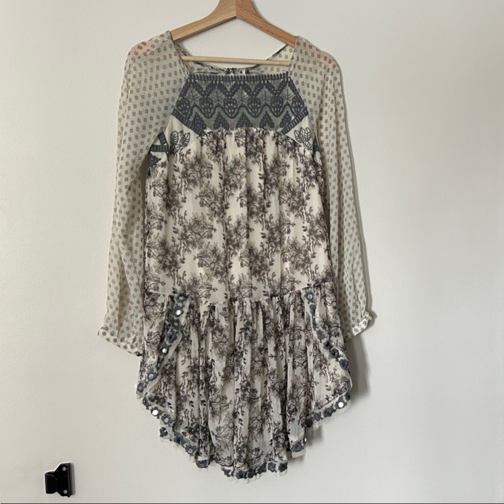 Free People Cream and Gray Patterned Dress